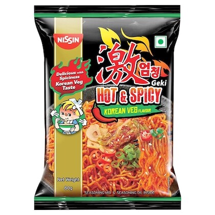 Nissin Geki Hot & Spicy Korean Veg Flavour Noodles, 80g