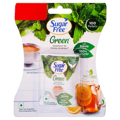 Sugar Free Green with Stevia (10g) contains 100 natural sweetener pellets