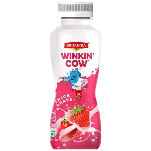 Britannia Winkin Cow Strawbericious Thick Milkshake - Sweet Fruity Flavour, Rich In Calcium, 180 ml