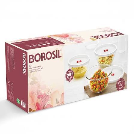 Borosil X3 Glass Bowls With Lids Oven & Microwave Safe 1U