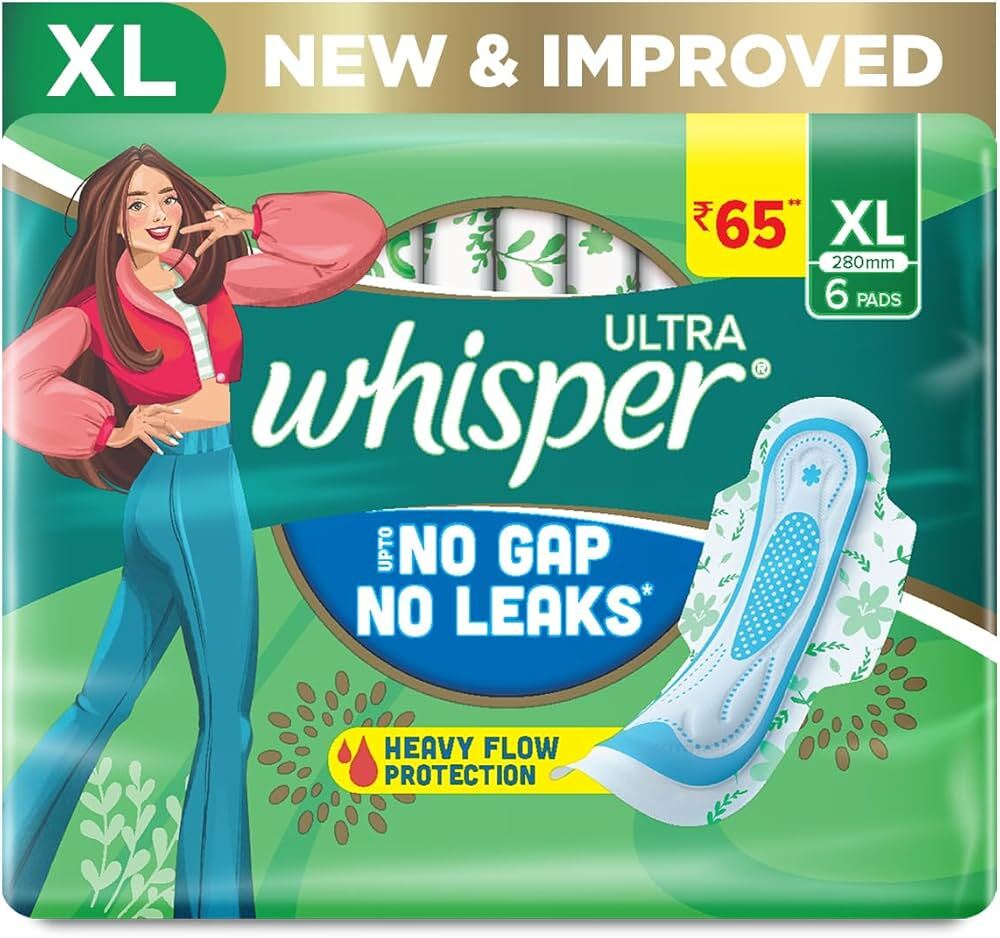 Ultra Whisper No Gap No Leaks Heavy Flow Protection XL(6 Pads)