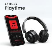 Portronics Muffs M2 Bluetooth Headphones On Ear With Upto 40 Hrs Playtime, 40mm Dynamic Drivers, AUX 3.5mm, Powerful Bass, Laptop & PC Support, Type C Charging Port, Foldable Design(Black)