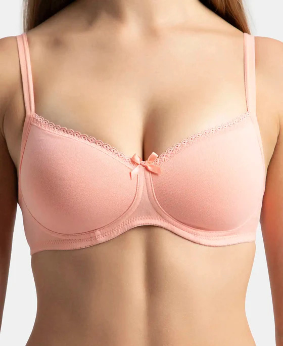 Jockey Woman Fashion Essentials Wire-Free Padded Bra Stretch Candle L T Peach 1723-01 (Size 32B) 1Pc