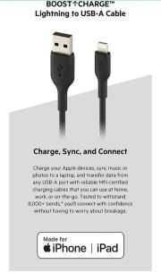 Apple Certified Lightning to USB Charge and Sync Cable for iPhone, iPad, Air Pods, 39.6 inch (100cm) – Black