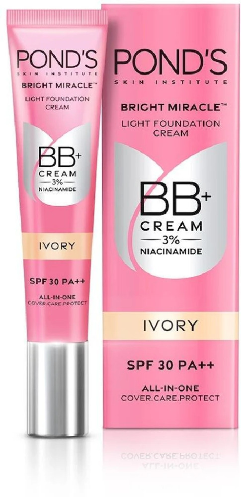 Pond's Bright Miracle Light Foundation BB+ 3% Niacinamide Ivory Cream 18GM