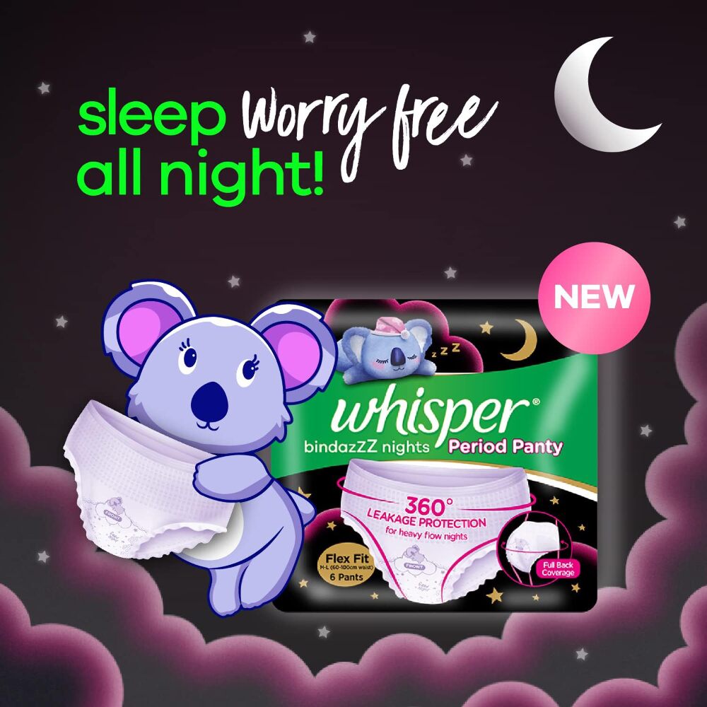 Whisper Bindazzz Nights Period Panties for women and girls, Pack of 6 Pants