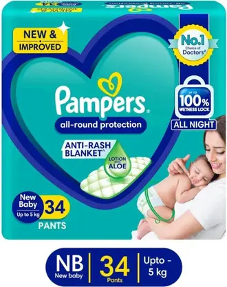Pampers All-Round Protection Anti-Rash Blanket New Baby Up To 5Kg, 34Pants