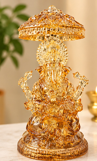 Crystal Look Lord Ganesha with Umbrella Showpiece 1pc