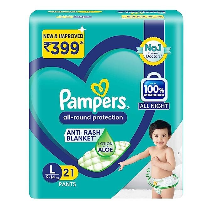 Pampers Diaper Pants- Large Size, All Round Protection, Anti-Rash Blanket, New & Improvd, 21 Pants