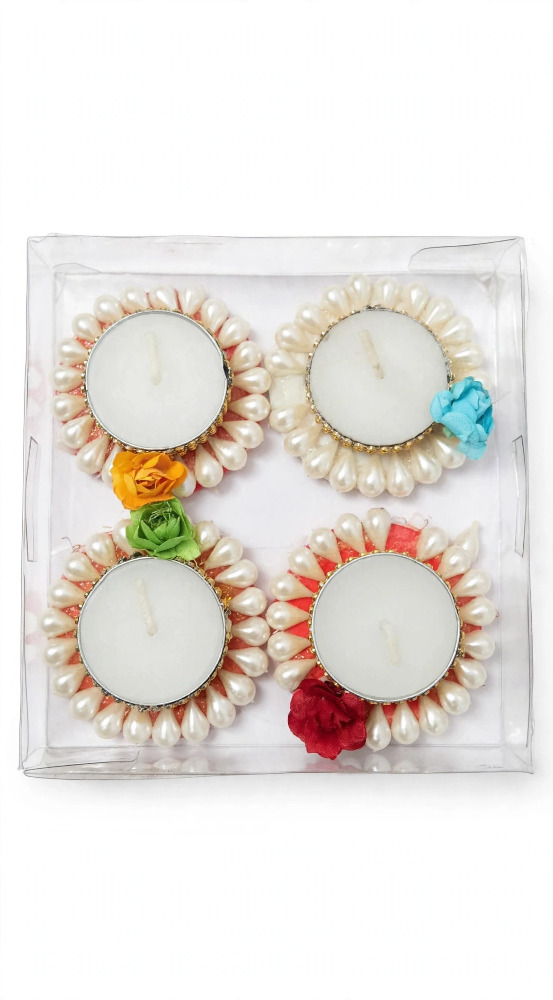 Prabhat Candles Pearl Flower Decorative Tealight Candle Set of 4 Pcs