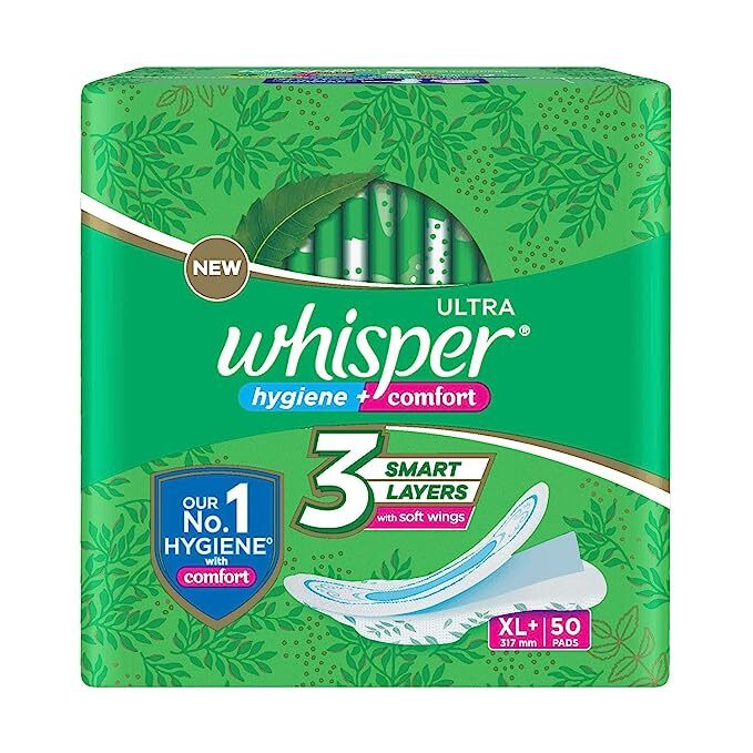 Whisper Ultra hygiene+comfort Sanitary Pads XL+ size ,Pack of 50