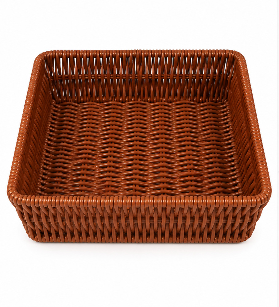 Plastic Rattan Storage Basket Square Brown Small 1N