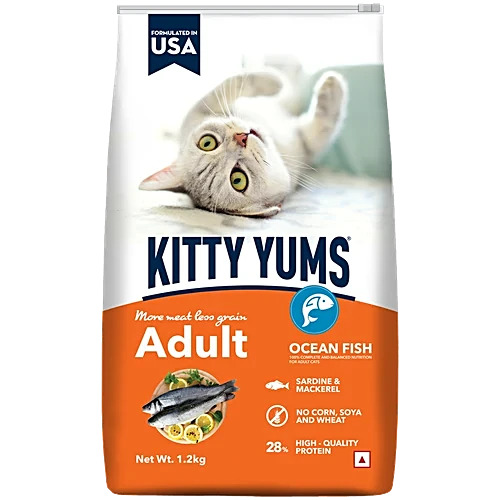Kitty Yums Dry Cat Food - Ocean Fish, Sardine & Mackerel, Complete Nutrition, For Adults, 1.2 kg