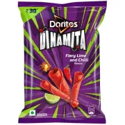 Doritos Dinamita Tortilla Chips - Fiery Crunchy, Nachos, Snacks, Lime & Chilli Flavour, 56 g