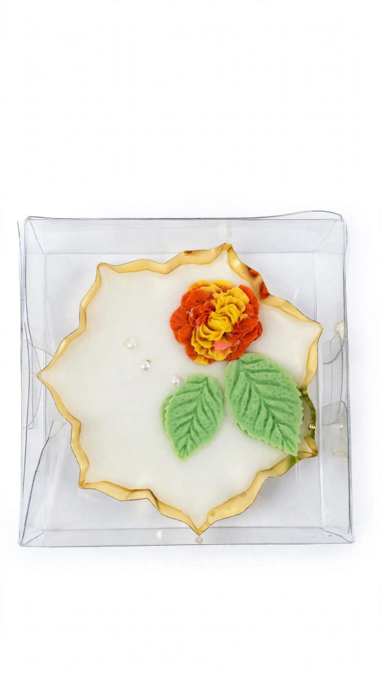 Decorative Flower Wax Diya with Pearl & Leaf Design 1N
