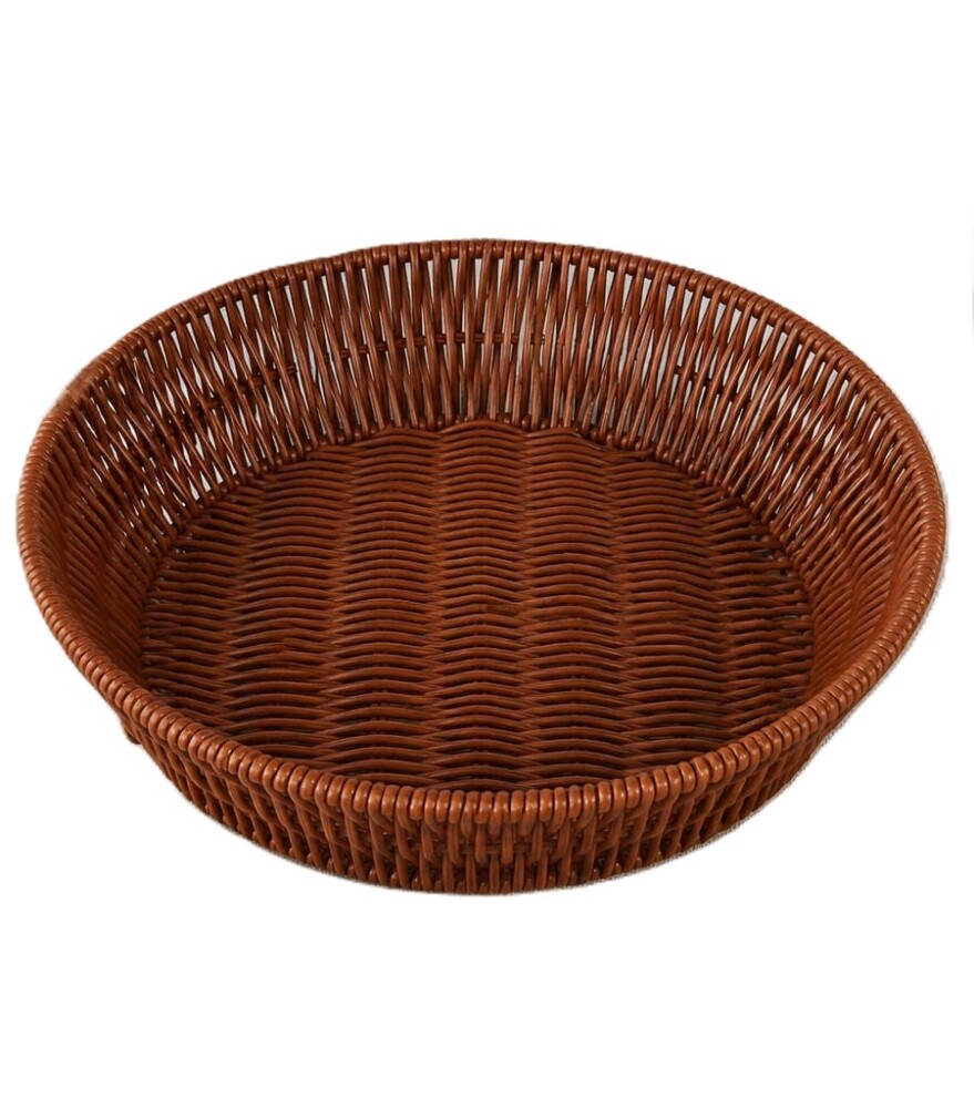 Plastic Ratten Brown Storage Basket Round Medium 1N