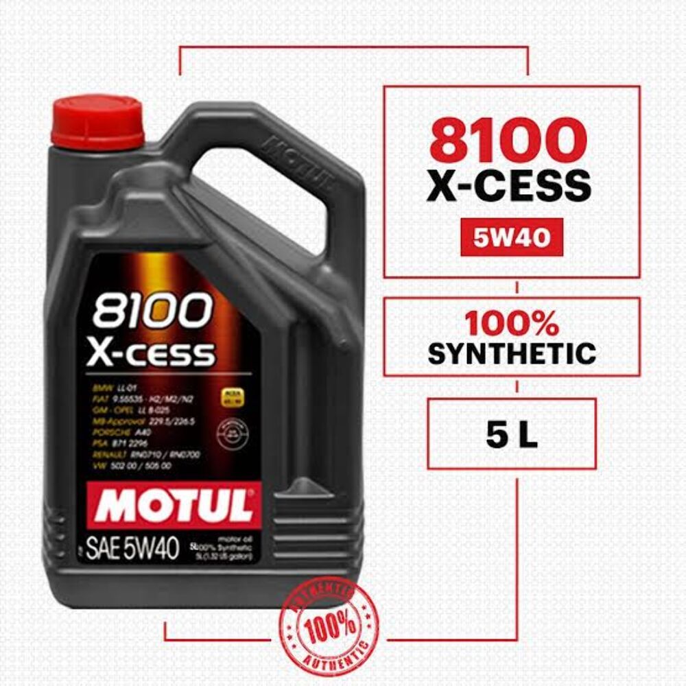 MOTUL 8100 X-cess 5W-40 API SN/CF Fully Synthetic Gasoline and Diesel Engine Oil SAE Full-Synthetic Engine Oil (5 L, Pack of 1)