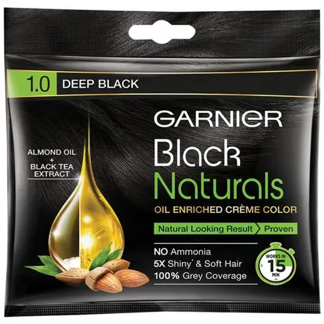 Garnier Black Naturals Hair Colour, 20 ml + 20 g 1,Deep Black