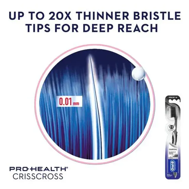 Oral B Pro-Health Criss-Cross Charcoal Toothbrush, Extra Soft, 2 pcs (Buy 2 Get 1 Free)