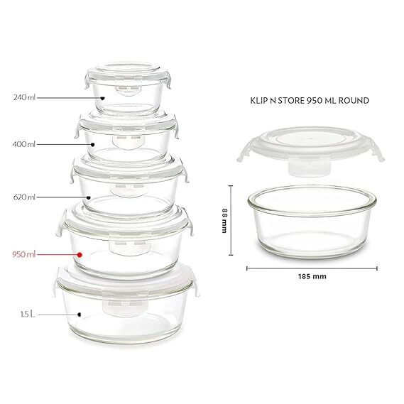 Borosil Klip Store Container Set, 400Ml+620Ml