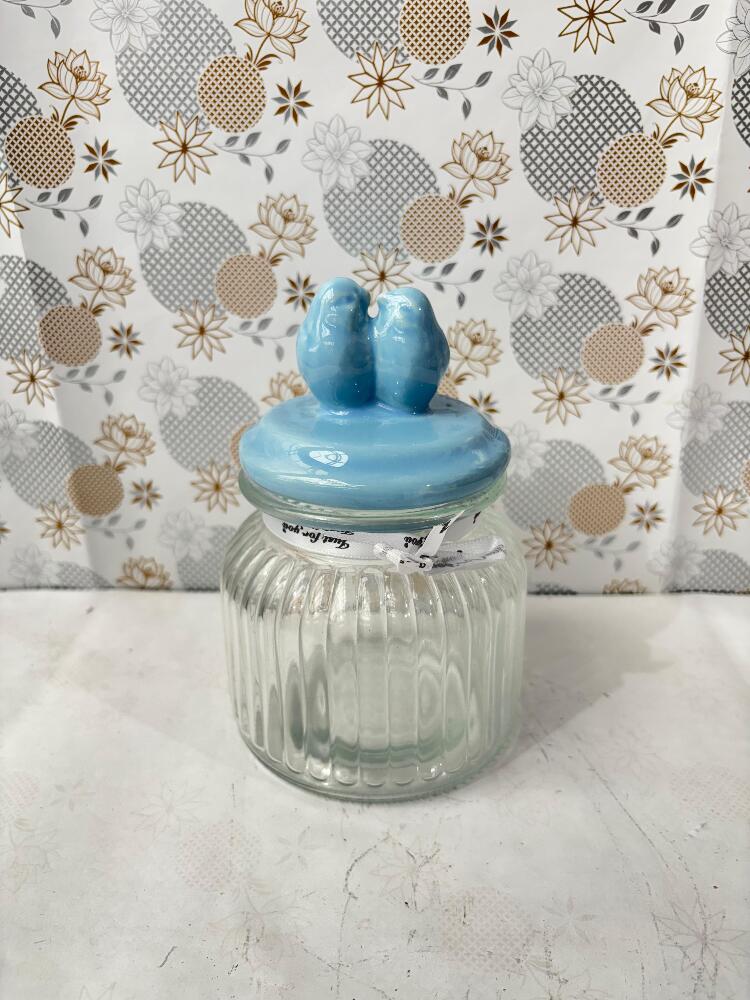 Beautiful Glass Jar With Ceramic Bird Set