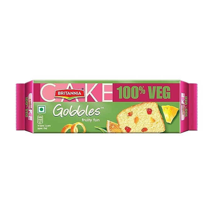 Britannia Gobbles 100% Veg Bar Cake - Fruit, Soft & Fluffy Snack, 60 g