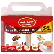 Wagh Bakri Instant Premix Tea - 3 In 1 Combo Pack With Masala,Ginger & Elaichi, 168 g (12 Sachets x 14g Each)
