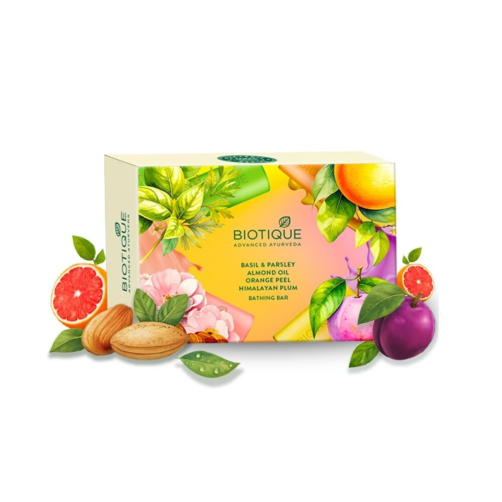Biotique Basil & Parsley Almond Oil Orange Peel Himalyan Plum Bathing Bar 600gm