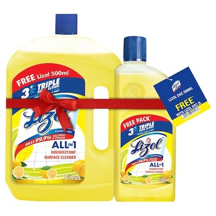 Lizol All In 1 Disinfectant Surface Cleaner Citrus 2L+Free500ml Lizol