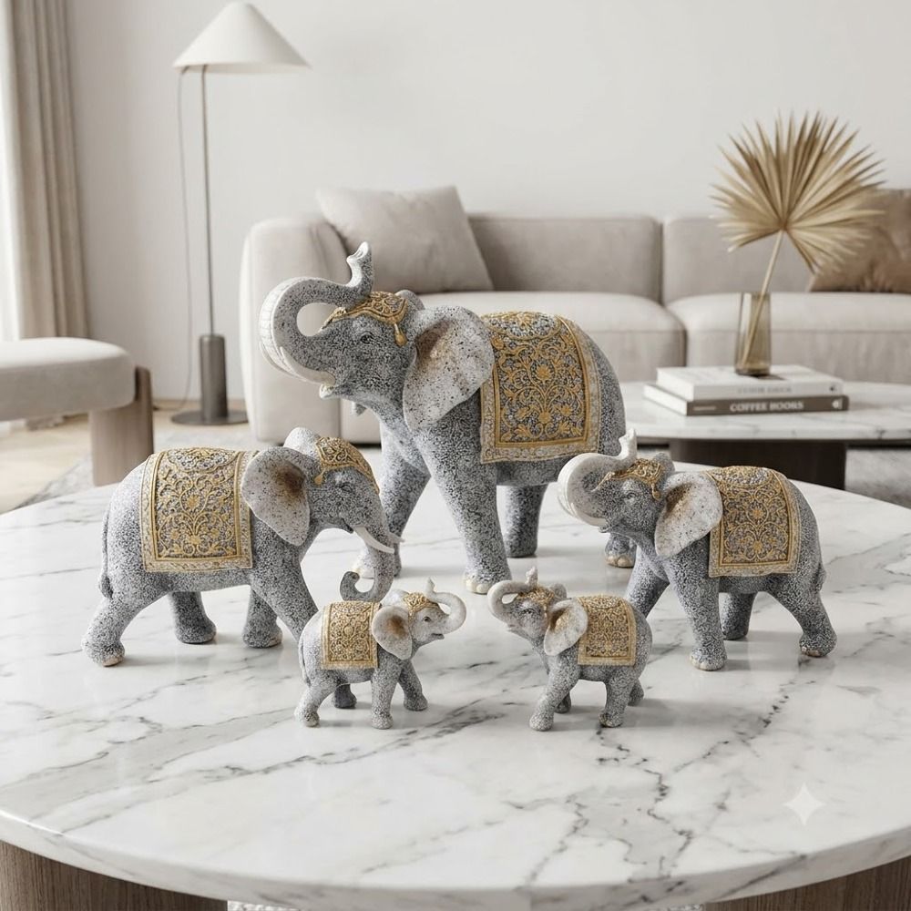 Royal Decorative Elephant Family Resin Statues Set