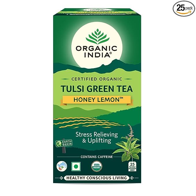 Organic India Tulsi Green Tea Honey Lemon Tea Bags, Net Qty 25 Infusion bags * 1.8 g