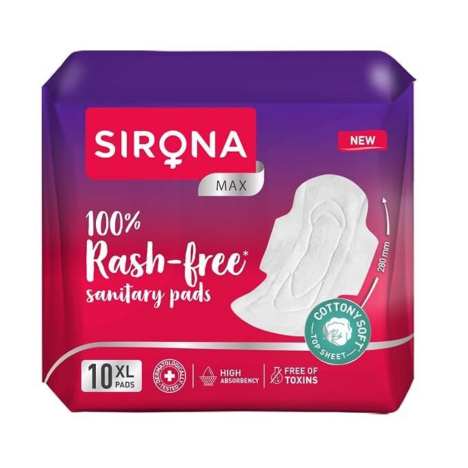 Sirona Max Sanitary Pads for Women | XL (Pack of 10 Pads)