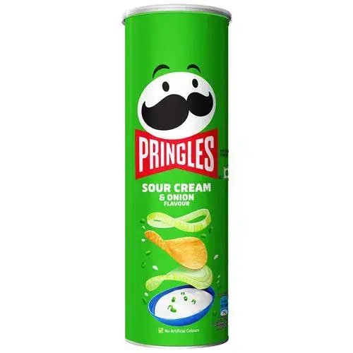 Pringles Potato Chips - Sour Cream & Onion Flavour, Crunchy & Crispy, 107 g