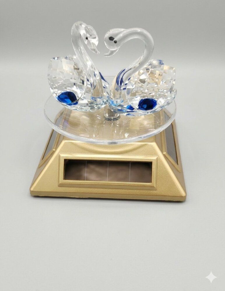 Premium Solar Powered Rotating Crystal Double Swan Figurine 1pc
