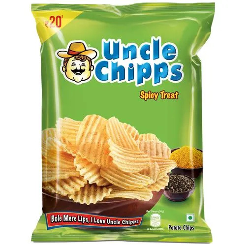 Bulk Deal- Uncle chipps Potato Chips - Spicy Treat Flavour, 50 g Pouch ( Pack of 12 )