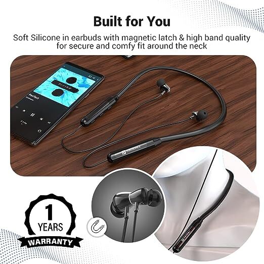 Portronics Harmonics Z3 Wireless Bluetooth 5.3 Neckband in Ear Earphones with Mic, 30Hrs Playtime, Magnetic Latch, IPX5 Water Resistant, Type C Fast Charging(Black)
