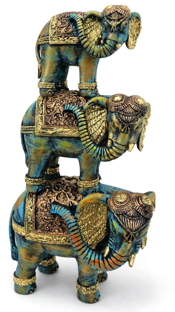 Antique Polyresin 3-Tier Stacked Elephant Tower Statue 1pc