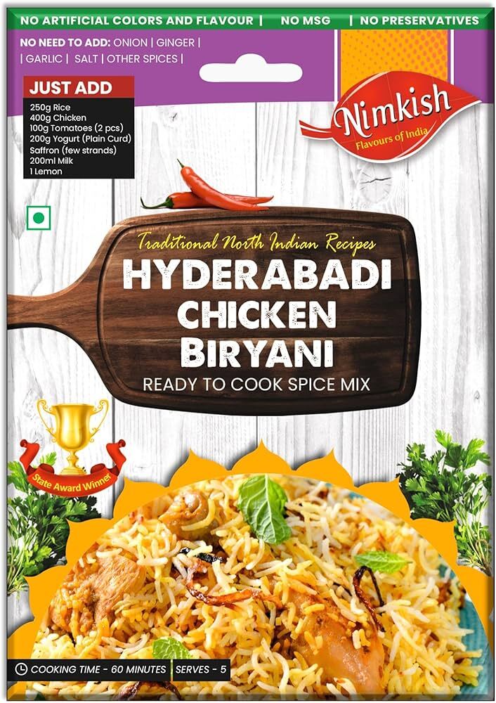Nimkish Hyderabadi Chicken Biryani Ready to Cook Spice Mix Masala 40g