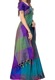 Women Soft Cotton Silk Banarasi Saree Free Size with Blouse Piece