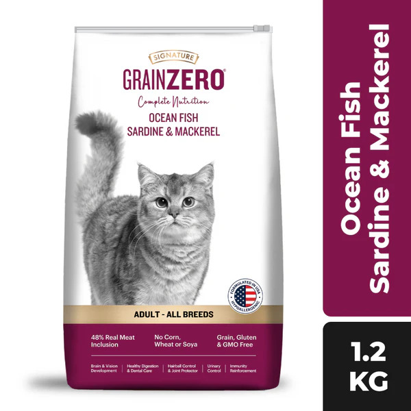 Signature Grain Zero Ocean Fish, Sardine and Mackerel Adult Cat Dry Food, 1.2Kg