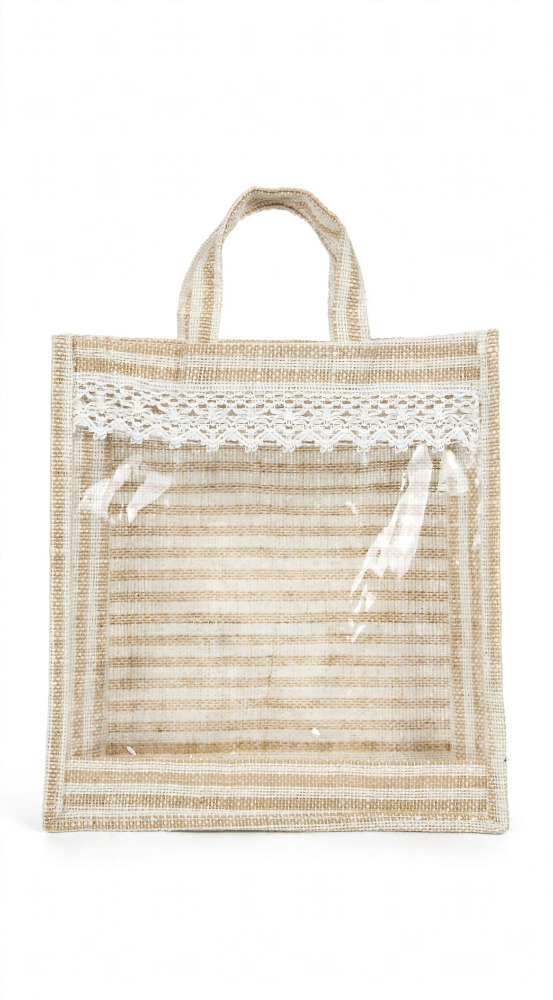 Jute Stripe Designer Gift Bag with Lace & Transparent Front 1N