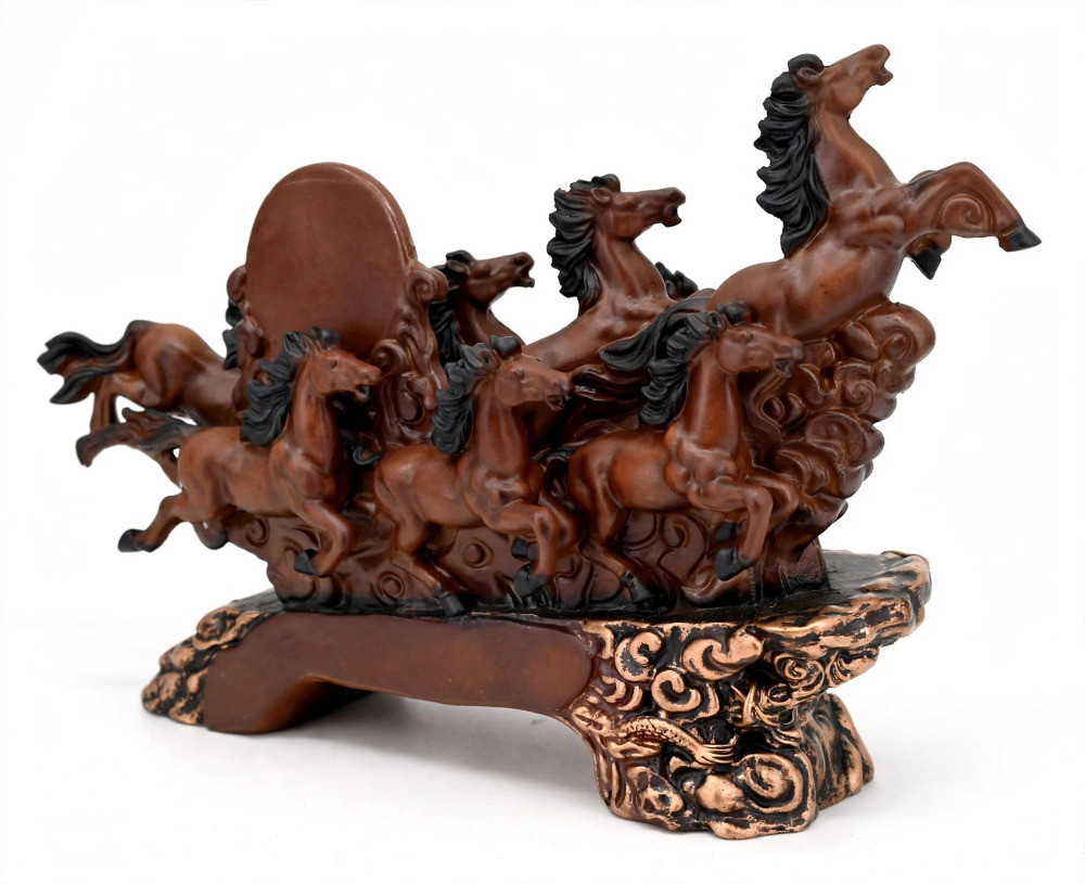 Brown Antique Feng Shui Vastu Seven Horse Idol For Success 1pc