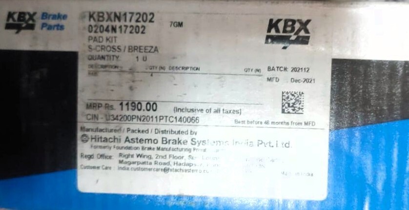 Disc Pad for Maruti Suzuki S Cross -KBXN17202