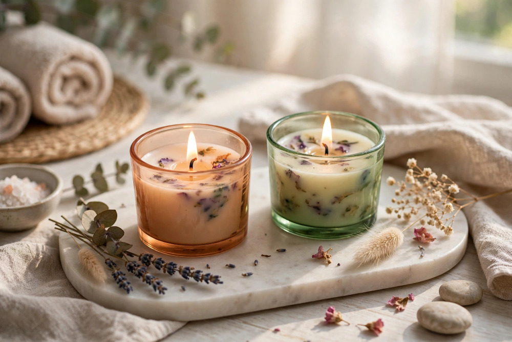 Soy Wax Candles Gift Set in Colored Glass Votive 12 Pcs