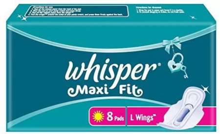 Whisper Sanitary Pads - Maxi Fit L Wings, 8 Pads