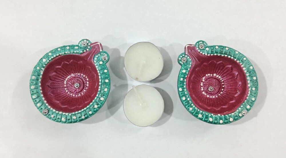 Decorative Diya Set with Tea Light Candles 1U
