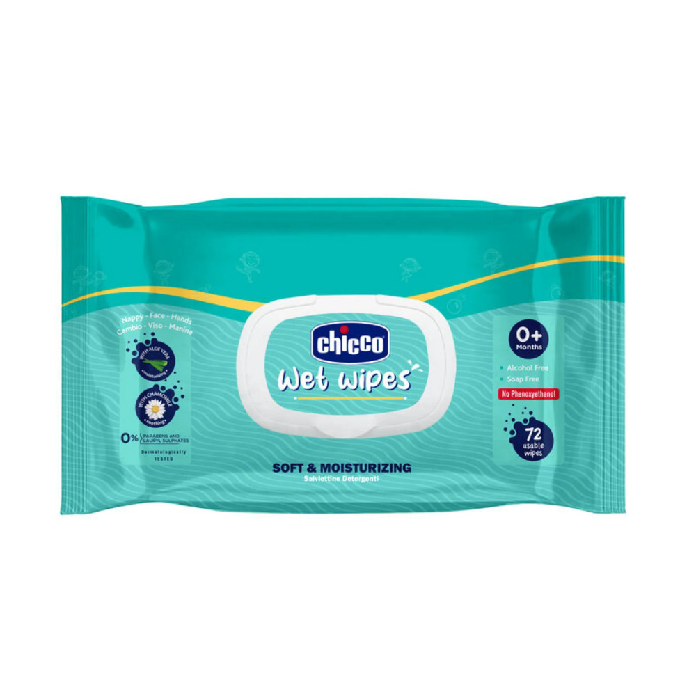 Chicco wet wipes soft and moisturising flip top, 72 pcs