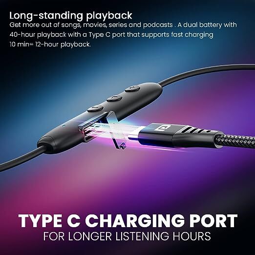 Portronics Harmonics Y1 Bluetooth Neckband in Ear Earphones with Mic, Auto ENC, 12mm Dynamic Drivers, 40 Hrs Playtime, Low Latency 40ms, Connect Quick with Hall Switch, Type C Fast Charging(Black)