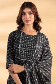 Black Pure Cotton Kurti Pent With Duppata