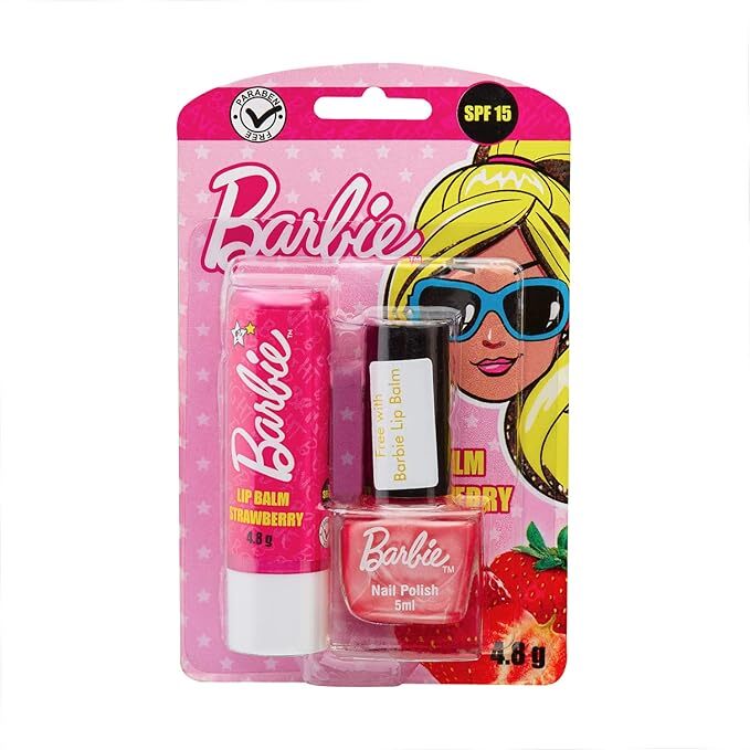 Barbie Lip Balm - Strawberry, Enriched With Jojoba Oil, Almond Oil & Vitamin E